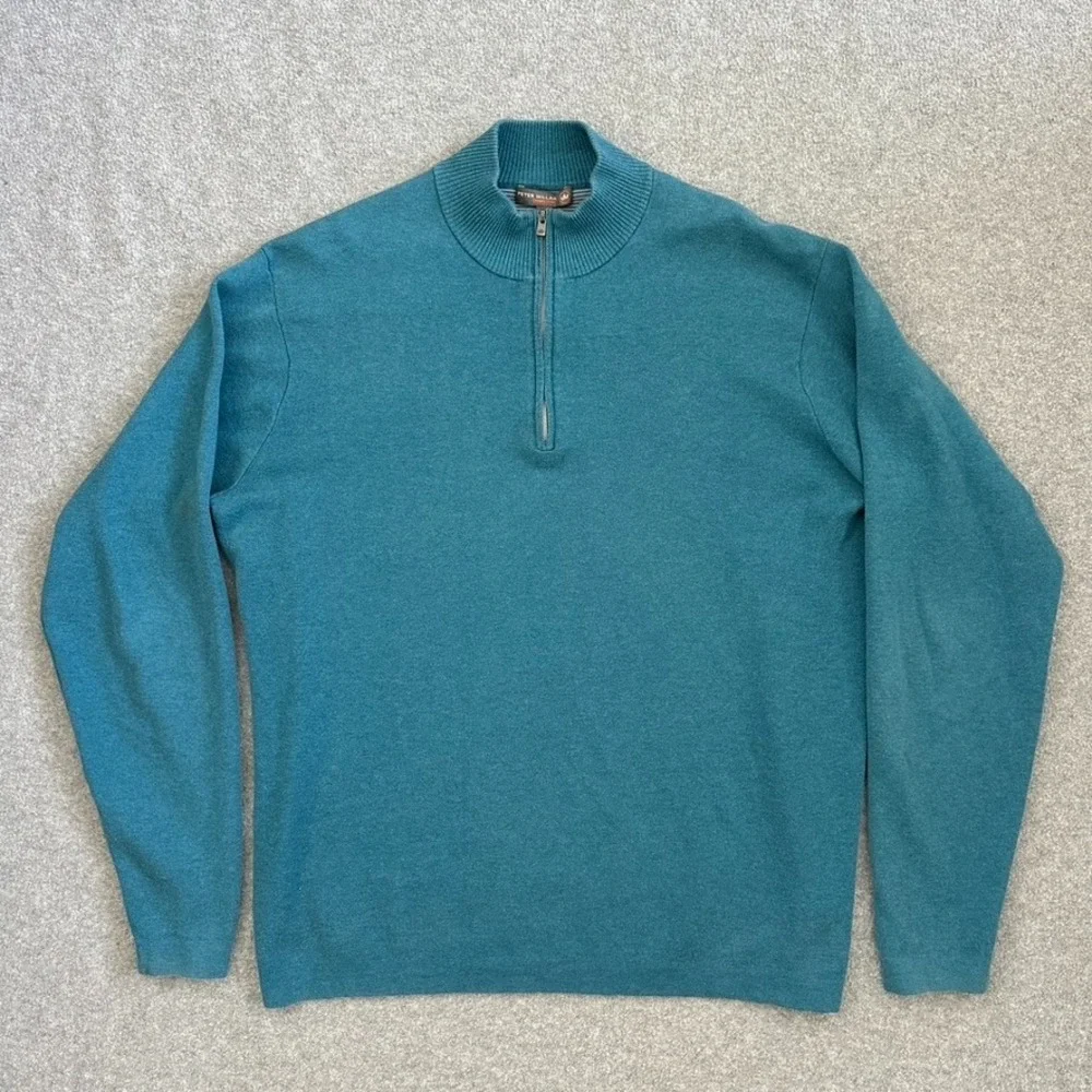 Peter Millar Crown Sport Sweater Mens Large Blue 1/4 Zip Mock‎ Neck Pullover